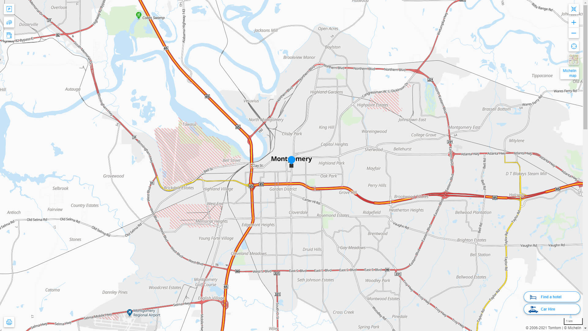 Interstate Highway Map of Montgomery in Alabama
